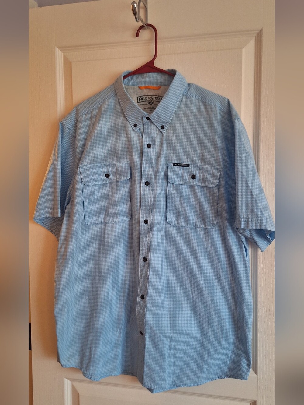 Field & Stream Light Blue Check Short Sleeve Button-Down Shirt